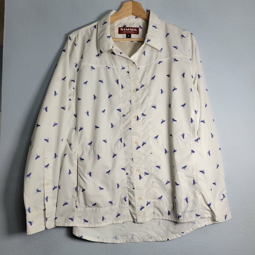 Simms Fly Fishing Lure Shirt Womens L Long Sleeve Vented Coastal Gorpcore UPF
